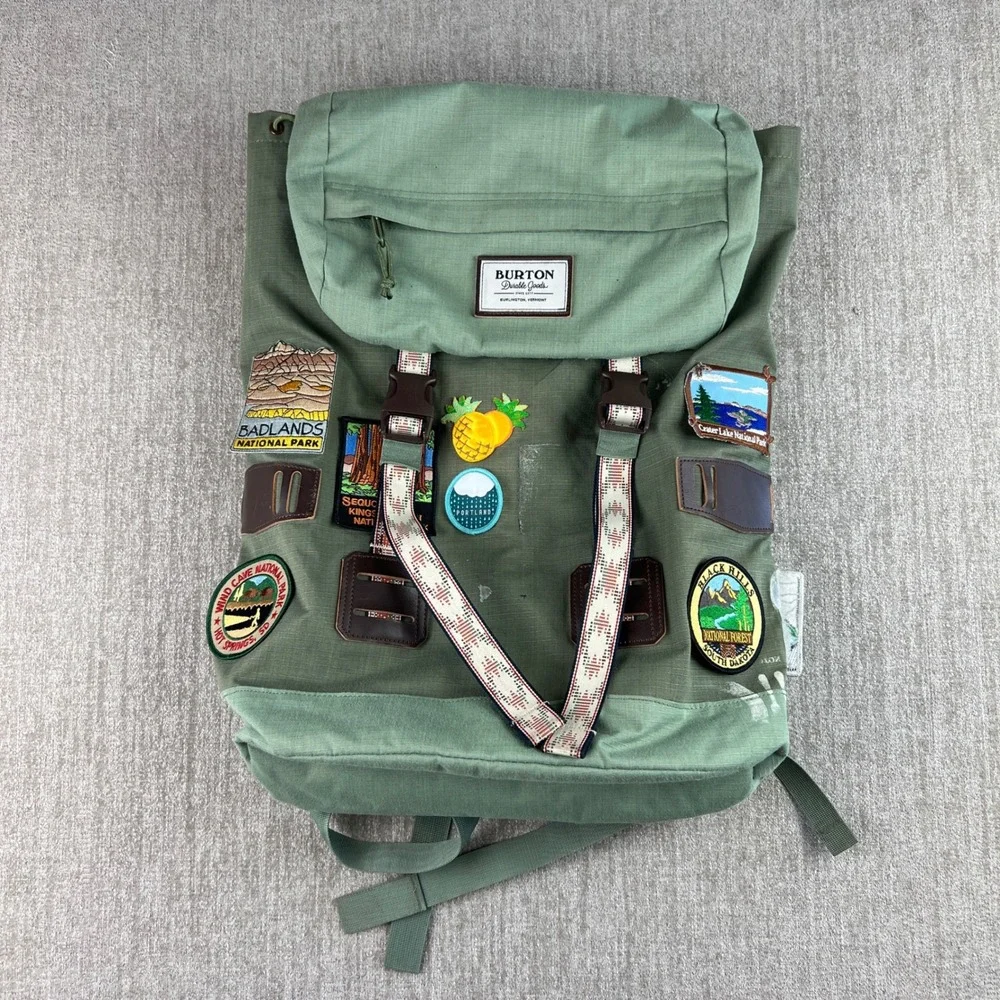Burton Tinder Backpack Sage Green National‎ Park Patches Rucksack 25L Ripstop